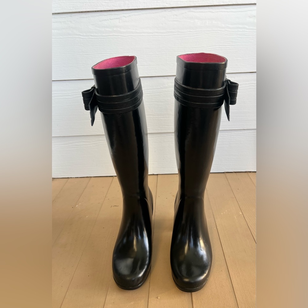 Kate Spade Tall Rubber Black Rain Boots w/Bow - Size 5